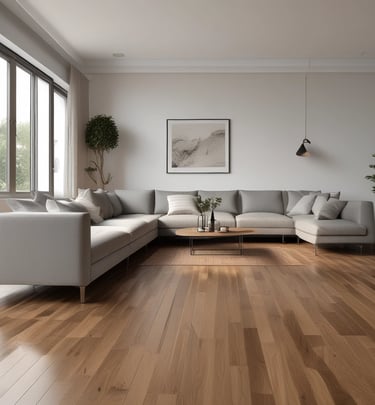 Close-up of newly installed modern flooring in a stylish office space.