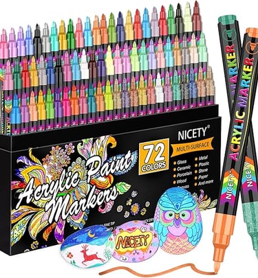 Nicety set of 72 acrylic paint markers for rock painting, ceramic, glass, and wood art projects.