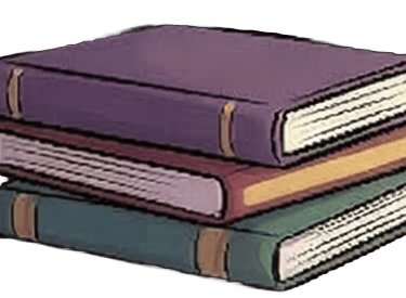 A stack of three colorful hardcover books in purple, red, and green bindings.