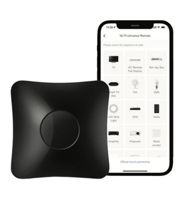a phone with a black square shaped object on it