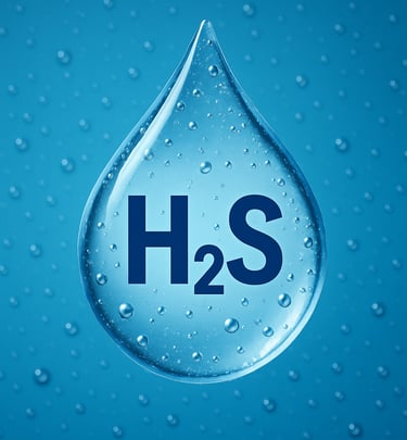 a water droplet with the word hydrogen sulfide h2s on it