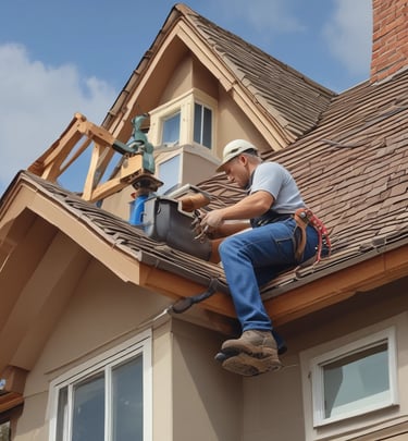 Hands are seen using a screwdriver to work on machinery or a mechanical component. The focus is on the tools and hands, with some wires and connectors visible.