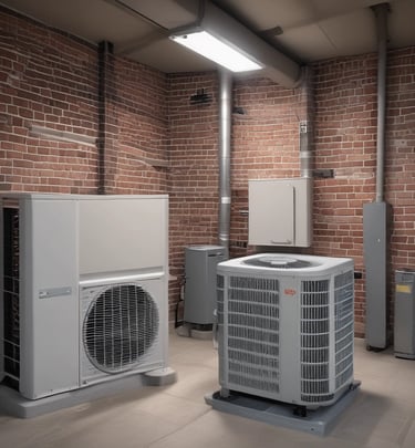 A dimly lit alleyway displays a row of air conditioning units mounted on the walls above, with a parked white car and a small utility vehicle nearby. The area appears to be part of a commercial marketplace with various signs written in Korean, suggesting a business district.