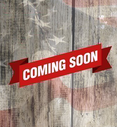 American flag background with a coming soon banner