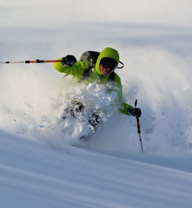 freude action tiefschnee sonne skifahren stiebender schnee