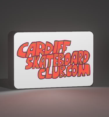 Creative workspace showing 3D printer producing custom lightbox for a Cardiff skatepark.