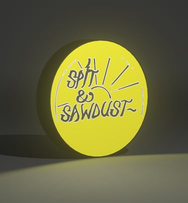 Close-up of a 3D-printed lightbox featuring a bold skate graphic and warm LED lighting.