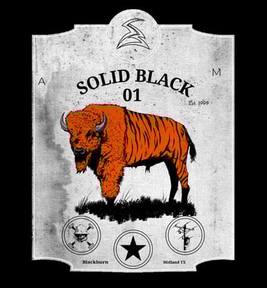 a sign with a buffalo with tiger stripes on it