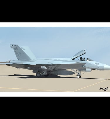 Digital painting of F-18 Hornet during pre flight 