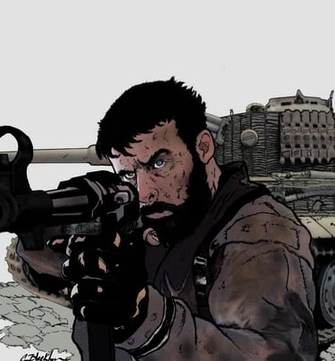 a man with a gun in a tank - top