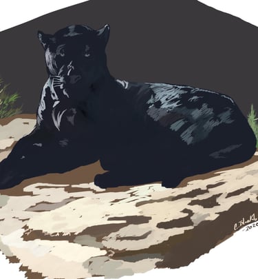 A digital painting of a black panther
