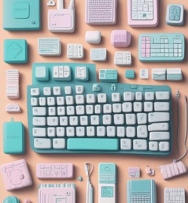 A collection of e-books displayed on a tablet with a pastel background.