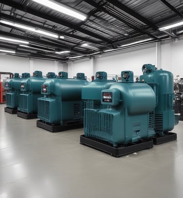 A view from below of a large industrial roof structure with exposed metal beams forming a grid pattern. The sky is clear and blue, creating a strong contrast with the earthy tones of the beams.