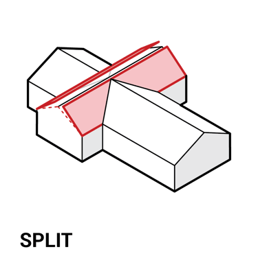 Diagram of a split roof massing