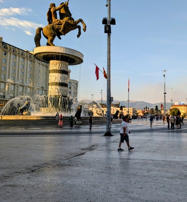 statue of Alexander the Great on his loyal steed in Macedonia Sqyare in Skopje North Macedonia 