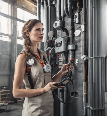 woman in white and black industrial plug