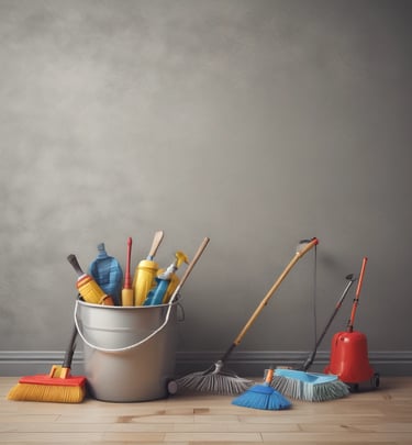 A woman in a dark uniform with a white apron and hair ribbon is cleaning the handle of a door. The setting appears to be the entrance to an old building with stone walls and a metal grate on the ground. A brass-finished metal container is positioned near the entrance.