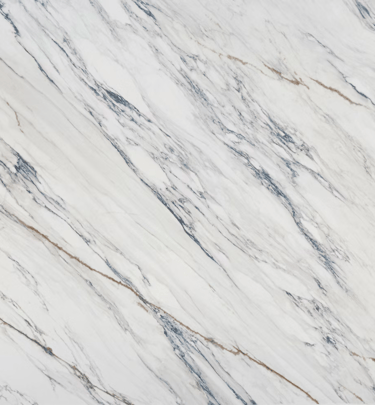 Dekton Trance features a dark gray background with white veins and a high-gloss finish, perfect for 