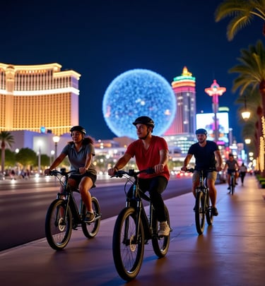 a group of people riding bikes on the sidewalk