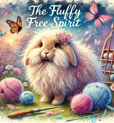 a fluffyy bunny rabbit with a butterfly on it's head