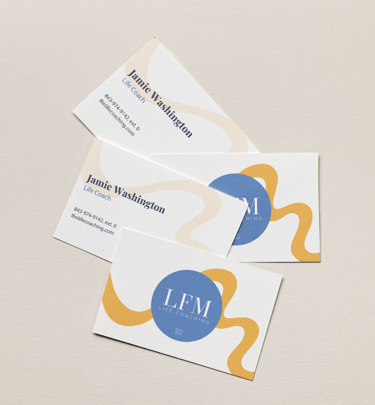 Mockup of LFM Life Coaching business cards