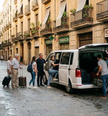 Small group boarding private minivan in Barcelona for Tossa de Mar day trip