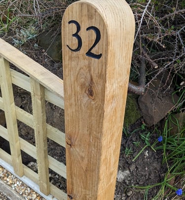 oak gatepost carved numbering