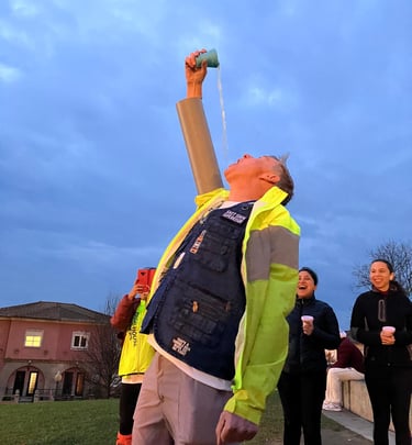 a hash man drinking a beer