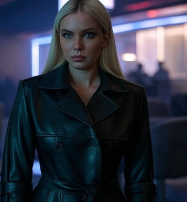 a woman in a black leather jacket and a black leather jacket