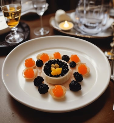 A table topped with plates of food and wine glasses