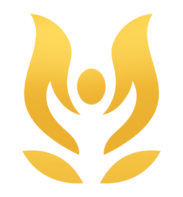 Gouden logo-symbool dat groei en innerlijke balans uitdrukt.