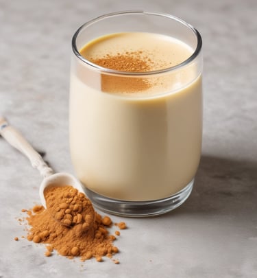 A close-up of fluffy pancakes dusted with kinako powder and drizzled with honey on a rustic wooden plate.