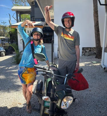 Couple on a motorcycle adventure exploring off-the-beaten-path beaches near Potrero