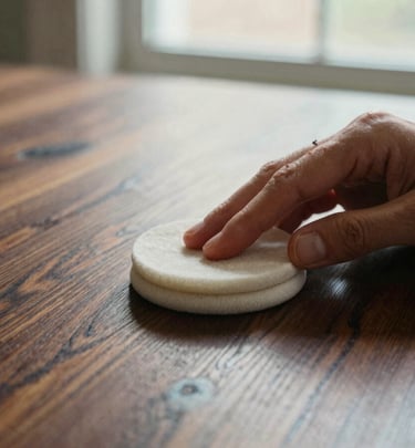 Application du vernis au tampon sur un bois précieux