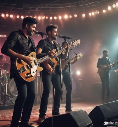 A vibrant crowd enjoying a live music concert under colorful stage lights