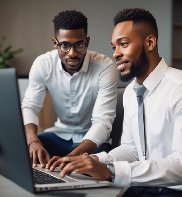 Team members collaborating over laptops and paperwork in a modern conference room.