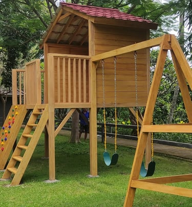 a wooden swing set with a wooden swing set in denpasar bali