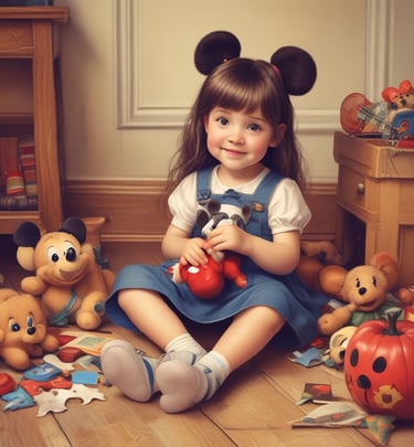 A colorful display of children’s toys arranged neatly on a bright shelf.