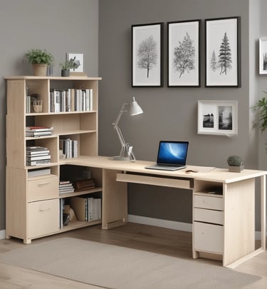 Modern home office setup with fabo’s ergonomic desk and matching storage cabinets in dark charcoal gray