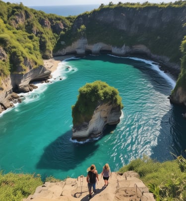 A vibrant sunrise over the iconic Komodo Island with tourists enjoying the view