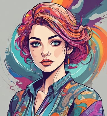 A sleek laptop screen showcasing a vivid Total Tee Design logo with pink and yellow gradient and splatter background