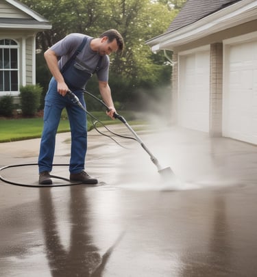 Before-and-after photo of a freshly power washed driveway in Florida.