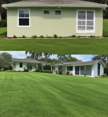 Team member carefully trimming hedges in a sunny Florida yard.