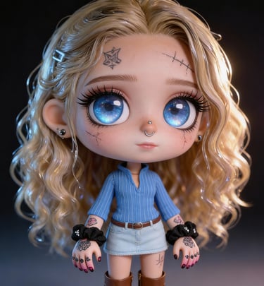 Dark cute illustrated character with oversized eyes from Inkeddollai digital art universe