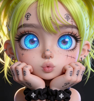 Inkeddollai digital art character with expressive eyes and tattoos