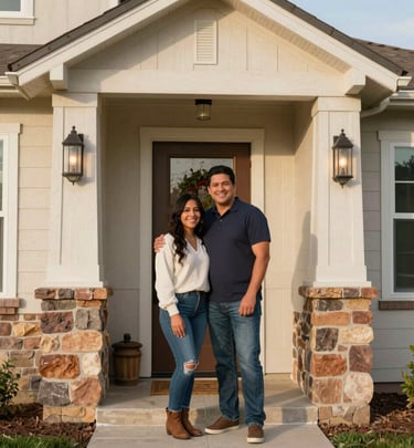 A freshly painted living room with crisp white walls and blueprint blue accents, showcasing B & S Home Solutions' painting expertise.