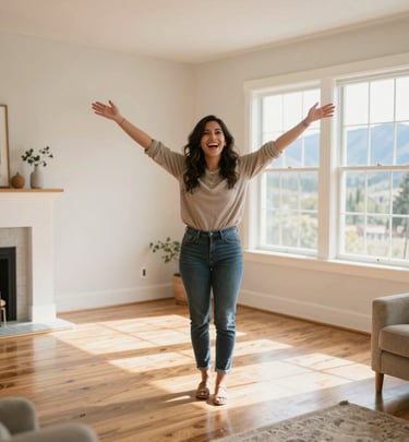 A close-up of a newly installed epoxy floor with a glossy finish reflecting natural light in a modern home.