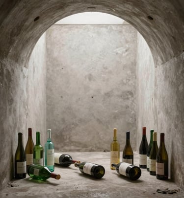 Sophisticated bottle display featuring premium wine and agave spirits on a sleek black surface with golden accents
