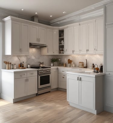 A beautifully renovated kitchen with sleek cabinetry and warm lighting showcasing Skyblue Home Renovations' attention to detail.