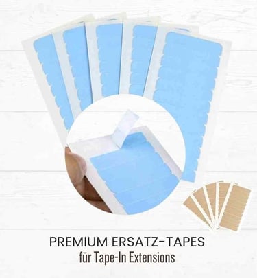 Double-sided replacement tape tabs for professional hair extension maintenance and salon applications.